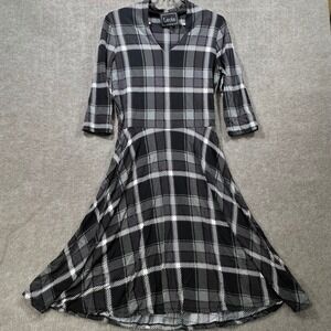Leota Plaid Midi Dress 3/4 Sleeve V Neck A Line Made in New York Size L